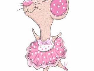 可爱的老鼠芭蕾舞女演员卡通手绘
