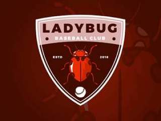 与现代徽章模板传染媒介例证的平的昆虫夫人臭虫棒球俱乐部吉祥人商标