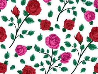 红色和粉红色玫瑰花卉花无缝模式