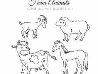 农业的插图。矢量农场元素。手绘农场动物。