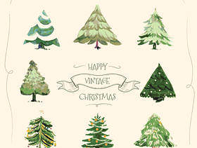手绘复古圣诞树