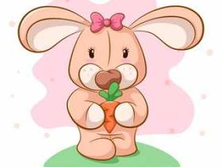 可爱的卡通兔子用胡萝卜。