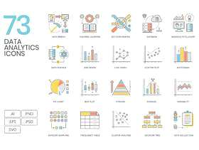 数据分析概念包括分析，机器学习，信息图表......，73数据分析图标