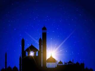 清真寺剪影反对夜空
