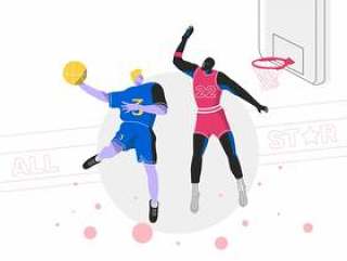 灌篮球篮球运动员全明星矢量平面插画