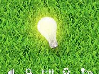 Vector glowing light bulb on grass ecological energy