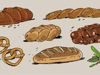 法国面包店面包手拉的传染媒介例证