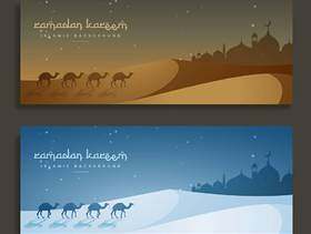 斋月贾巴尔伊斯兰横幅与骆驼和清真寺