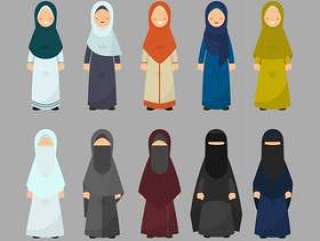 Muslim women with diverse dress styles set.