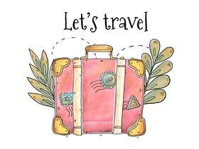 旅游天矢量手绘粉红色手提箱