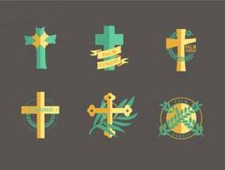 宗教棕榈周日基督教符号矢量包
