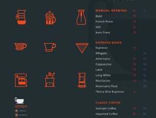 咖啡店菜单与咖啡工具设备