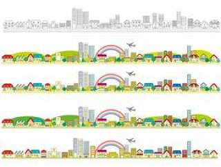 城市景观徒步旅行飞机彩虹路市区插画图片