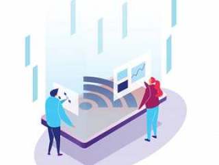 Mobile internet of things application user infographics isometric tiny people