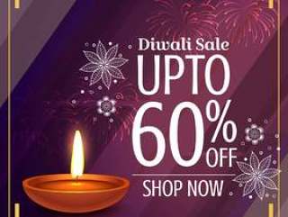 惊人的diwali销售折扣与发光diya