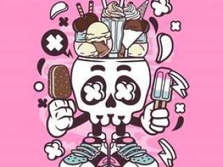 Ice Cream Skull Head Cartoon