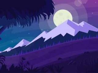 矢量紫色夜风景插图