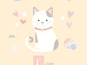 可爱猫咪小猫卡通涂鸦动物字母C