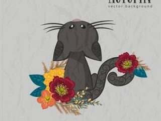 Autumn floral black cat composition.