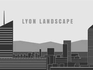 里昂天际线剪影设计城市