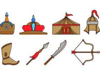 蒙古武士设备图标集