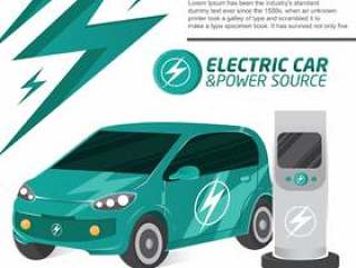 电动汽车和充电器酷概念向量
