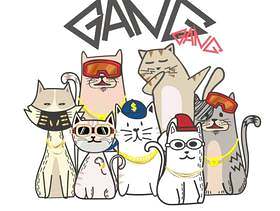 可爱的猫咪帮派与手绘卡通。嘻哈风格