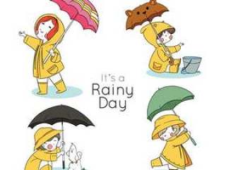 雨天打伞的儿童