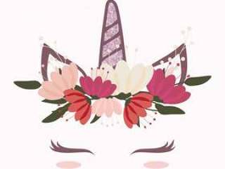 Cute unicorn head with beautiful flower crown