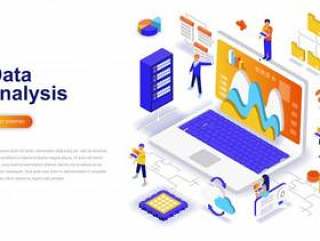 数据分析现代平面设计等距概念插画网页模板矢量素材下载