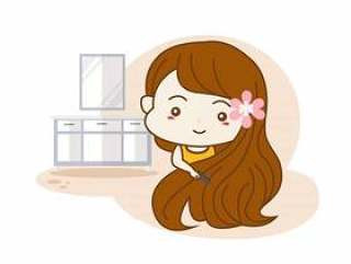 Little girl combing her hair illustration