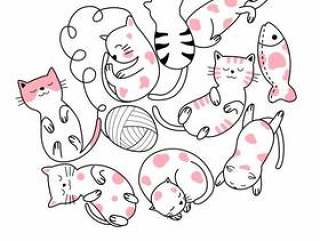 Cute baby cat hand drawn style