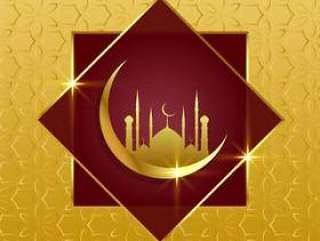 伊斯兰背景与金色的月亮和清真寺