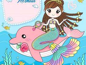 美人鱼坐在粉红色的海豚身上