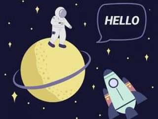 宇航员从土星向量问好