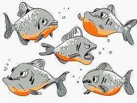 狂野的愤怒的食人鱼手绘卡通矢量图