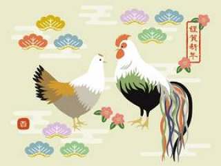 Oga-鸡和母鸡的明信片