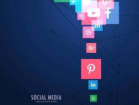 社交媒体图标在蓝色背景中