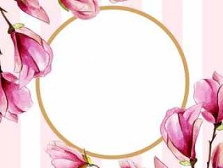 Beautiful Watercolor Floral Frame With Stripes Background