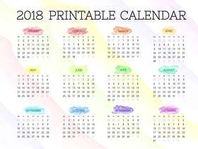 2018年可打印的水彩日历矢量