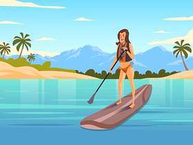 站立在Paddleboard传染媒介的妇女