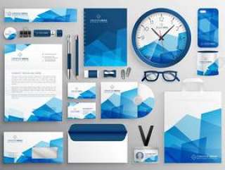 抽象的蓝色经营文具为您的品牌标识设置