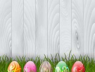 在木背景的复活节彩蛋