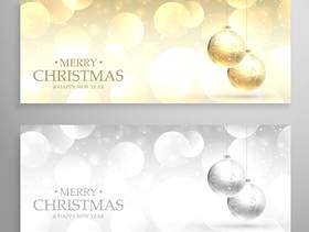 圣诞节横幅或标题设置在金色和银色的s