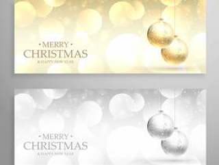 圣诞节横幅或标题设置在金色和银色的s