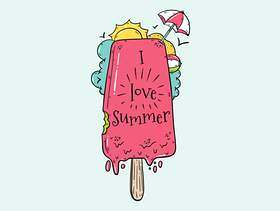 可爱的冰淇淋与夏天矢量的伞