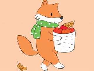 动画片裁减秋天狐狸和苹果传染媒介。