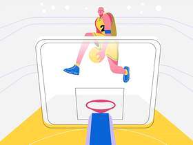 灌篮扣球篮球运动员前视图矢量平面插画