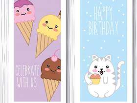 卡哇伊猫和冰淇淋生日快乐与我们一起庆祝卡片