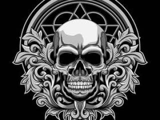 Floral Skull vector illustration on dark background